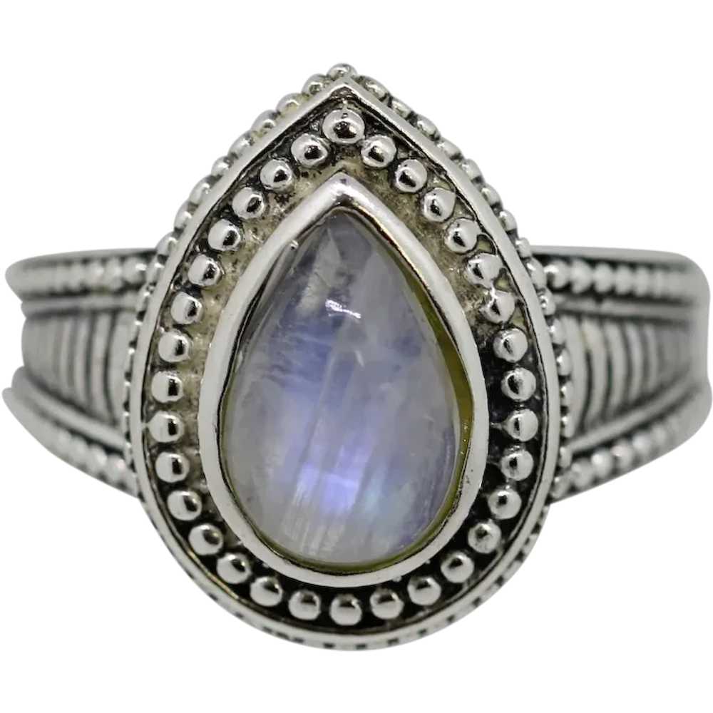Sterling Silver Pear Shaped Moonstone Cocktail Ri… - image 1