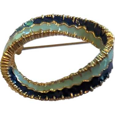 Vintage Ciner Enameled Twisted Oval Pin Brooch