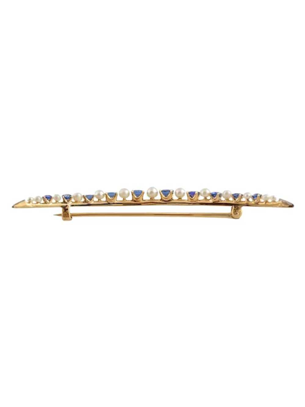 Vintage 14K Yellow Gold Sapphire and Pearl Cresce… - image 3