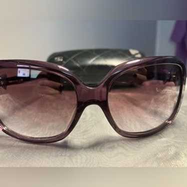 【美品】CHANEL sunglasses case coco ribon Chanel CHANEL ribbon Coco mark sunglasses brown WS10069