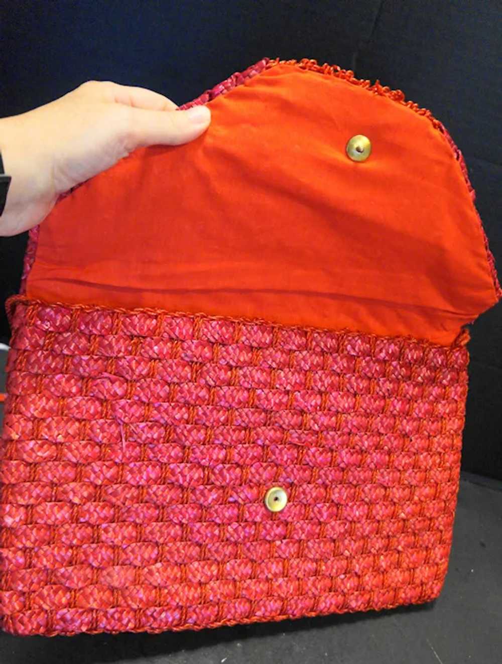 Holiday Fair Pink Red Straw Purse Large Envelope … - image 5