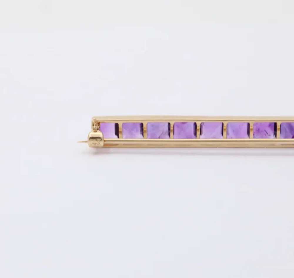 Victorian Emerald Cut Amethyst 14K Yellow Gold Ba… - image 6