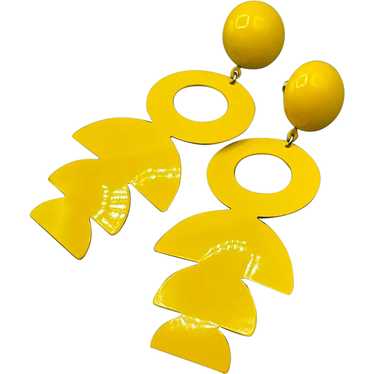 Yellow Dangles Earrings Lightweight Long Fish Dro… - image 1
