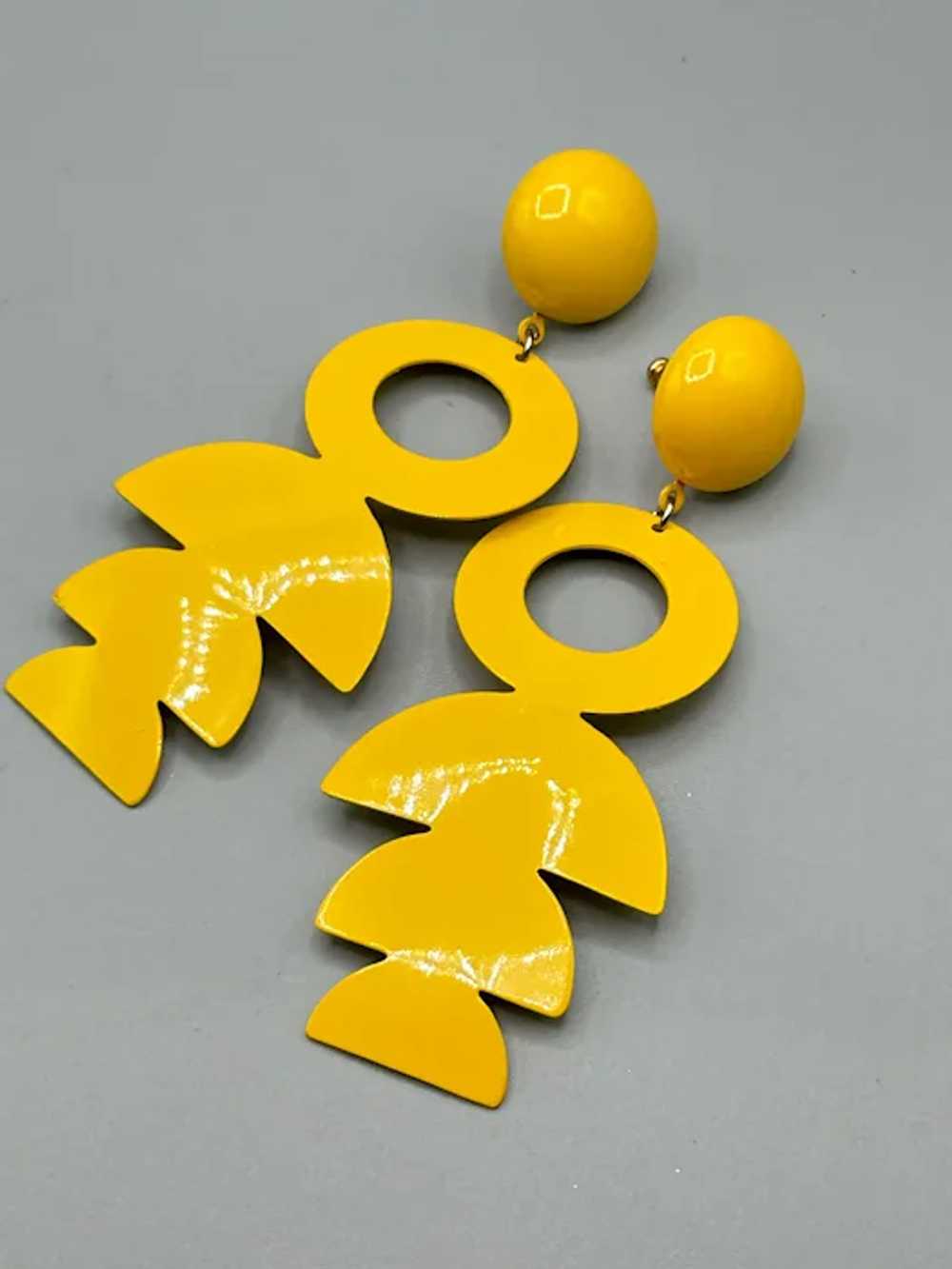 Yellow Dangles Earrings Lightweight Long Fish Dro… - image 2