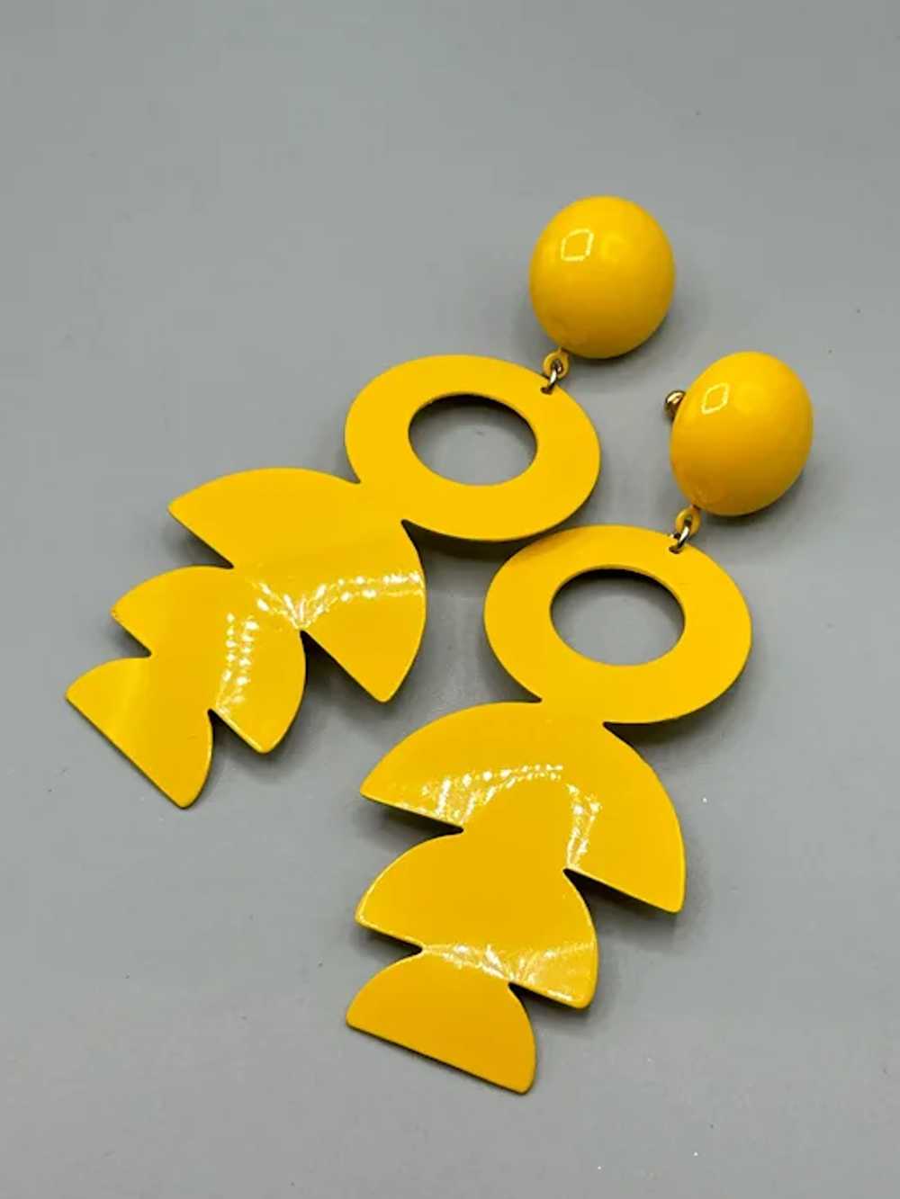 Yellow Dangles Earrings Lightweight Long Fish Dro… - image 3