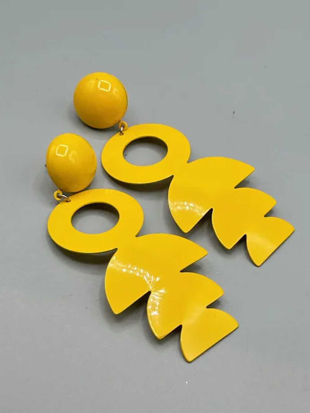 Yellow Dangles Earrings Lightweight Long Fish Dro… - image 4