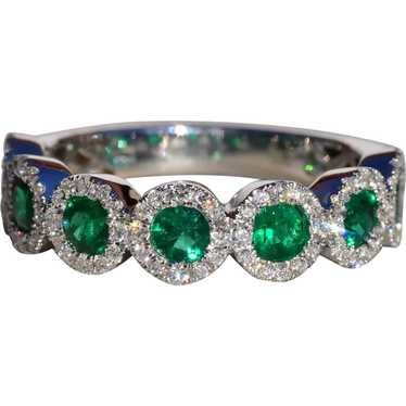 Ladies Signed 18K White Gold Emerald and Diamond B