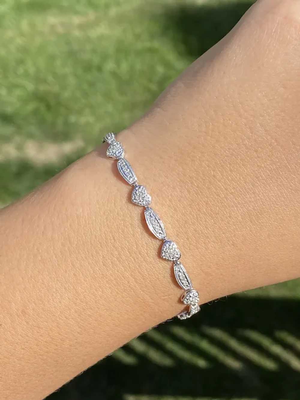 Ladies 14K White Gold Heart Diamond Bracelet - image 3