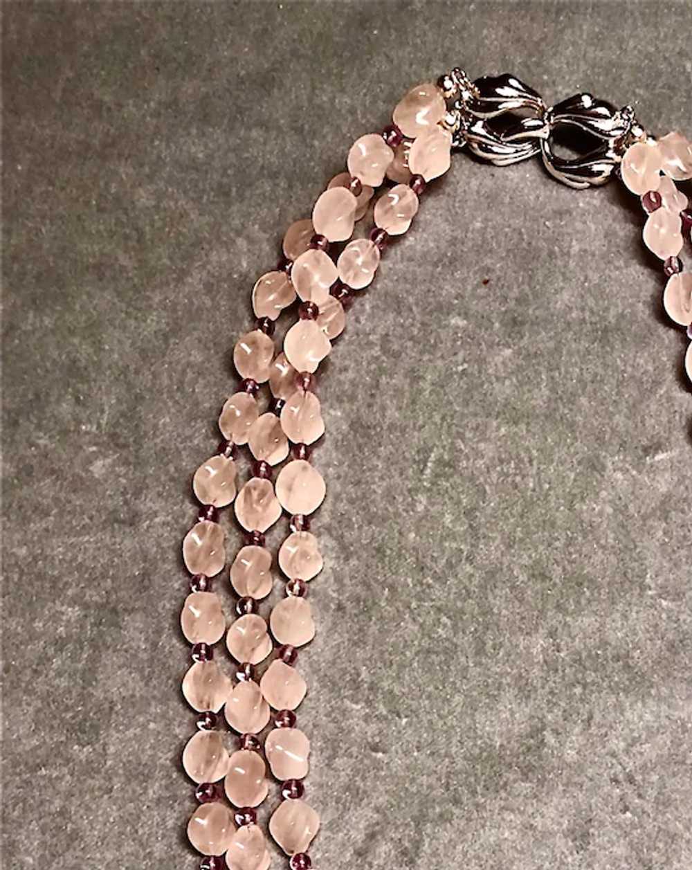 Rose quartz torchon beads with small faceted amet… - image 2