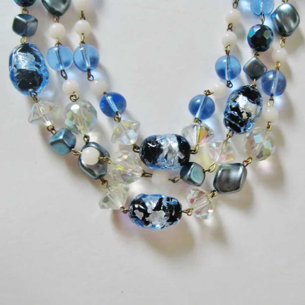 Vintage Three Stranded Necklace With Teal, Clear … - image 10