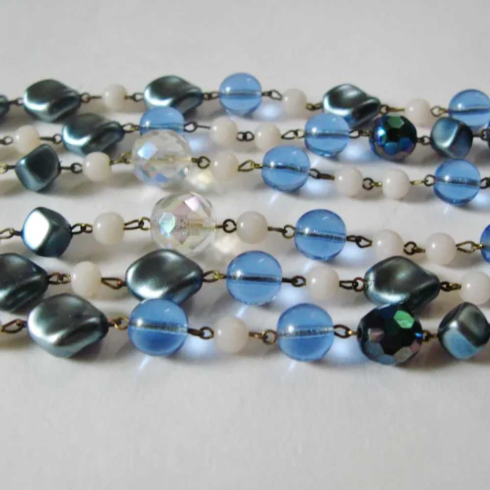 Vintage Three Stranded Necklace With Teal, Clear … - image 8