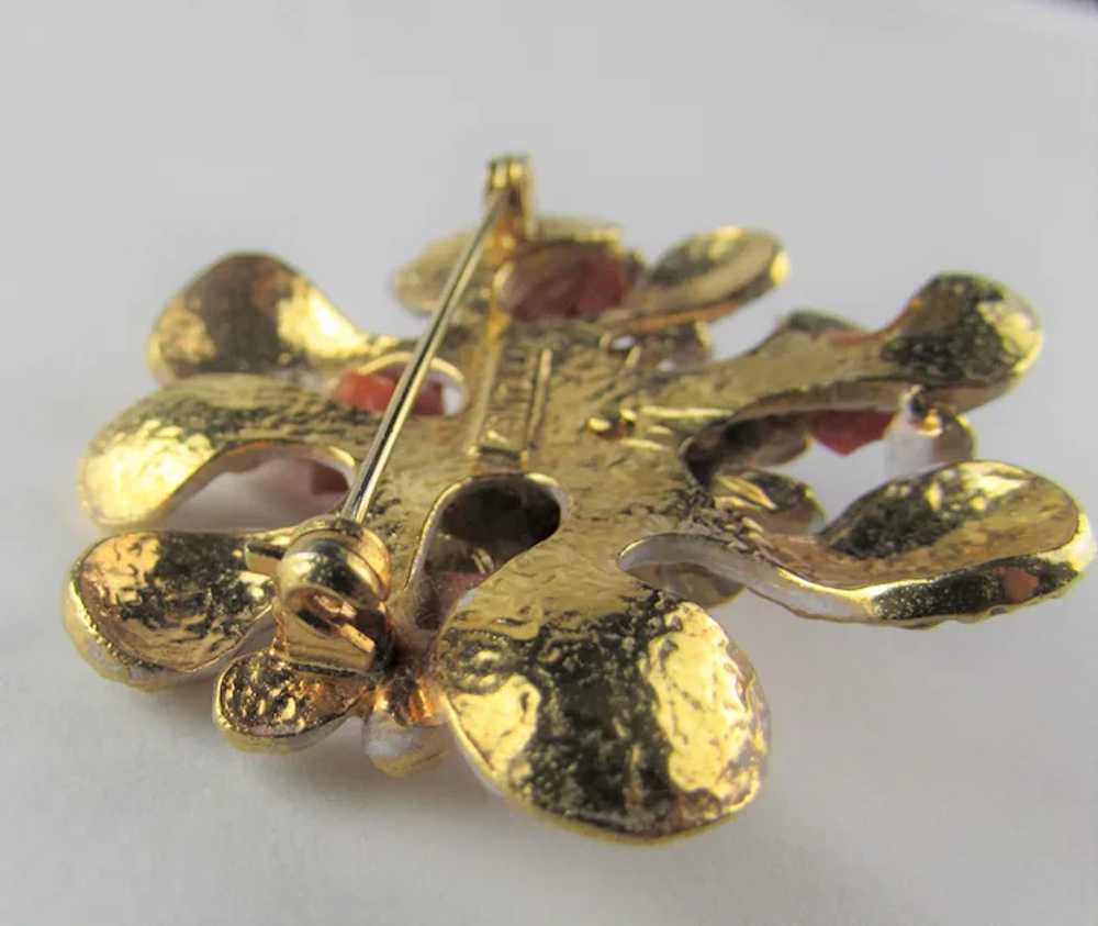 Vintage Zentall Red Coral Pin With White and Gold… - image 7