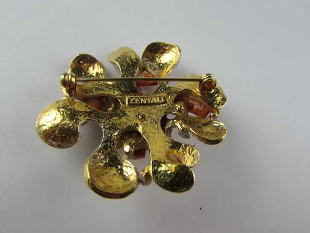 Vintage Zentall Red Coral Pin With White and Gold… - image 9