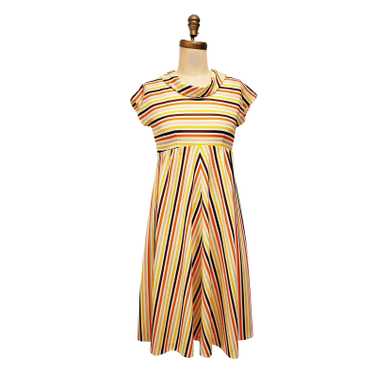 1970s cowl necked contrasting striped tie back dr… - image 1