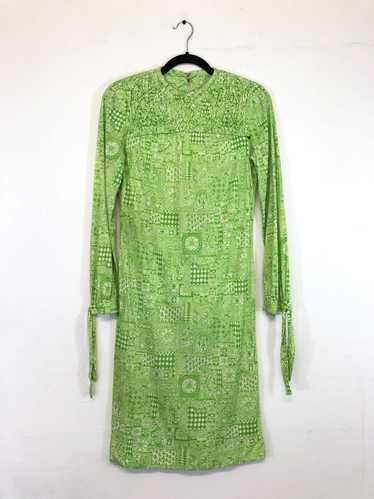 Green Printed 70s Dress