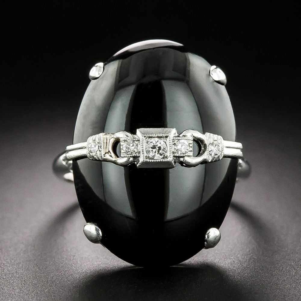 Large Art Deco Onyx and Diamond Ring by Larter - image 1
