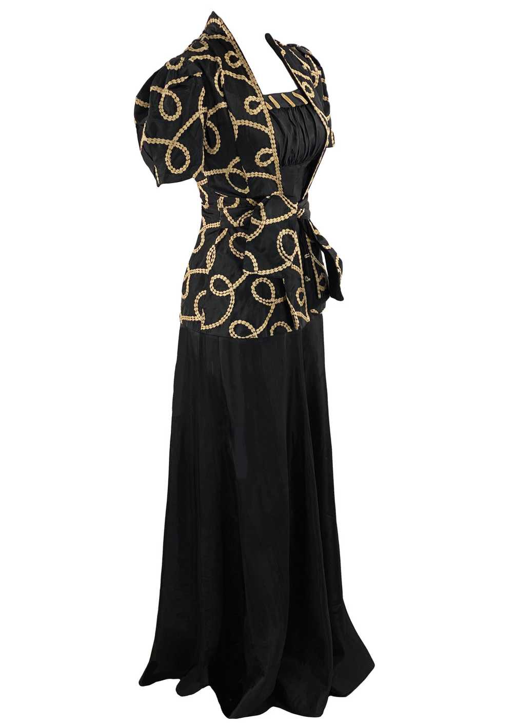 Vintage 1930s Black Taffeta Designer Gown and Jac… - image 1