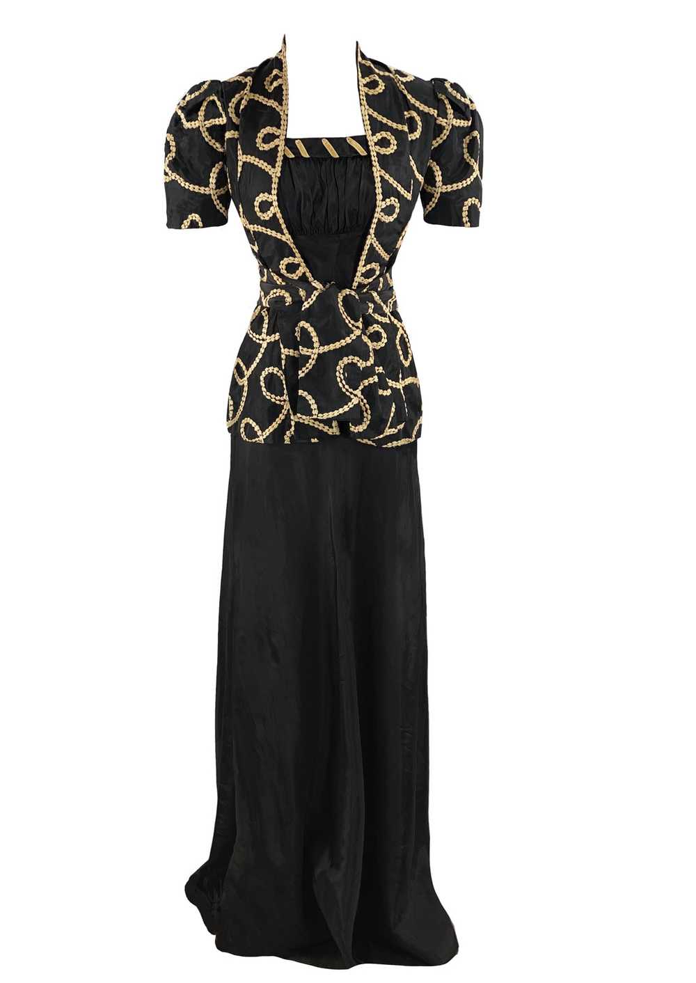 Vintage 1930s Black Taffeta Designer Gown and Jac… - image 2