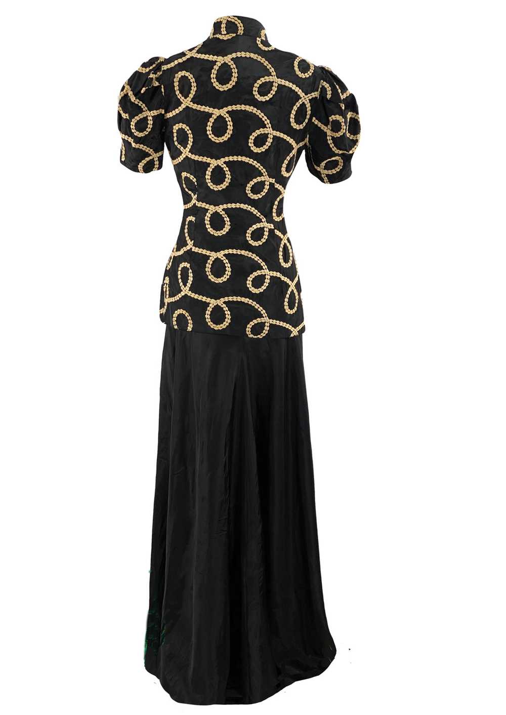 Vintage 1930s Black Taffeta Designer Gown and Jac… - image 3