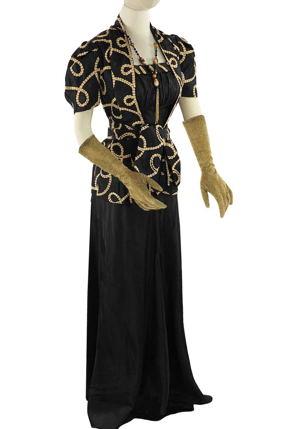 Vintage 1930s Black Taffeta Designer Gown and Jac… - image 8