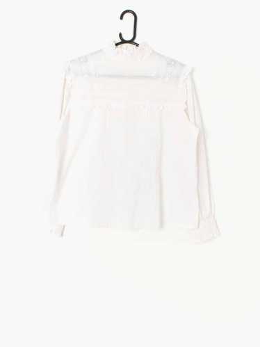 Vintage 70s blouse white with frills / ruffles an… - image 1