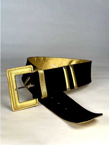 1990s Paloma Picasso Black and Gold Leather Waist 