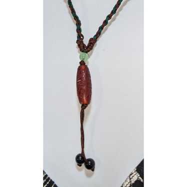 Other Red Carved Tibetan Dzi Bead Necklace - image 1