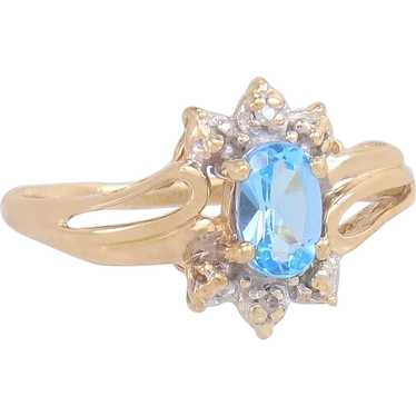 10K Yellow Gold .52ct Blue Topaz & Genuine Diamon… - image 1