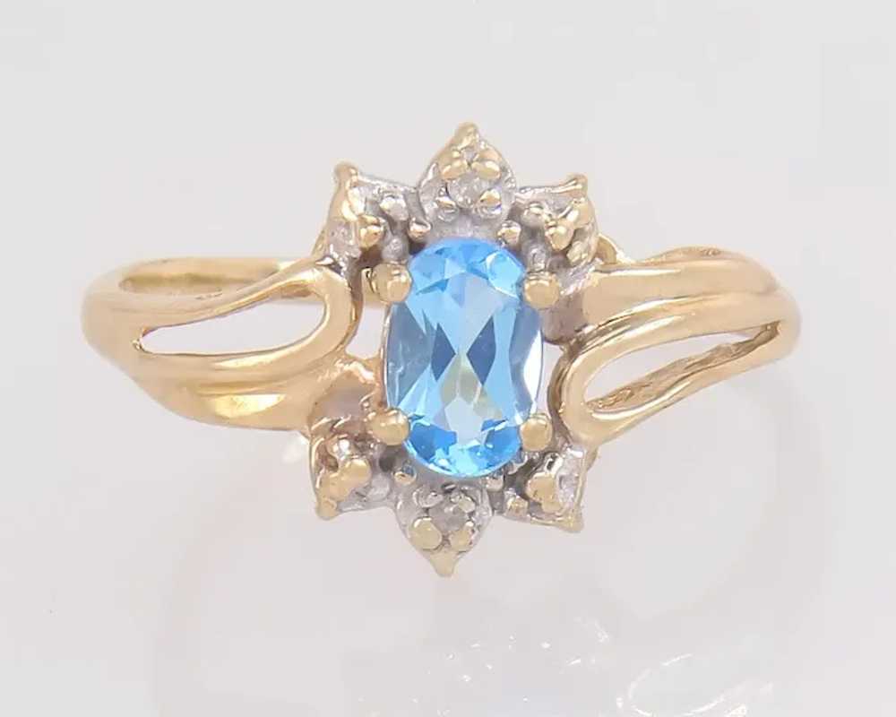 10K Yellow Gold .52ct Blue Topaz & Genuine Diamon… - image 2