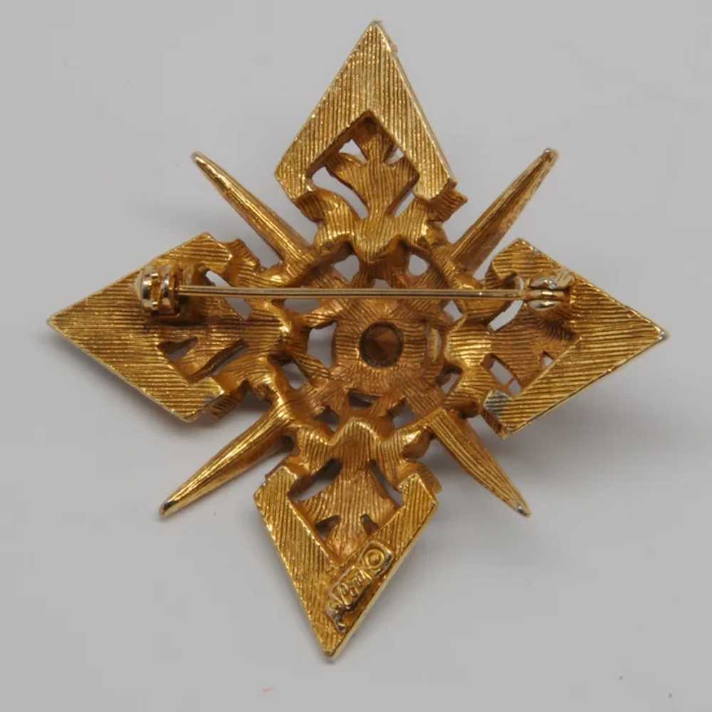 Coro Magnificent Goldtone Star Pin with Red and T… - image 2
