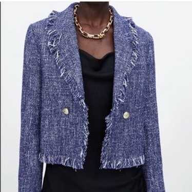 Zara Blue Frayed Tweed Jacket - Gem