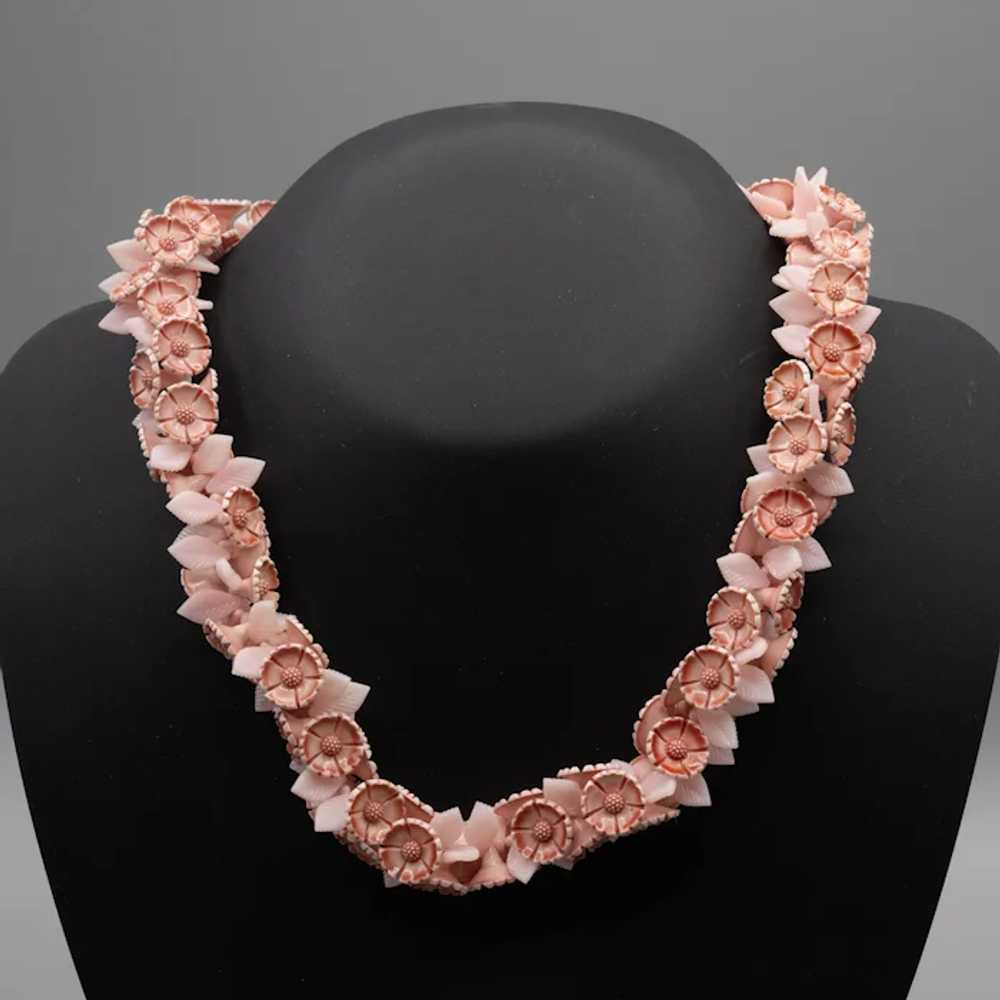 West Germany Pink Plastic Floral Necklace and Cli… - image 3