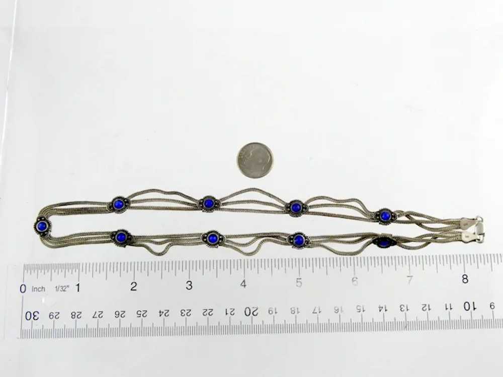 Vintage Sterling Silver Three Foxtail Chain Blue … - image 9