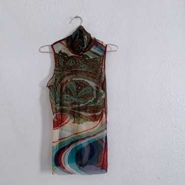 ヴィンテージ Jaen Paul GAULTIER メッシュタンクトップ 90s Jean Paul Gaultier Embroidered Silk Applique Face Sheer