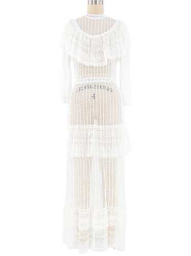 White Lace Ruffle Crochet Maxi Dress