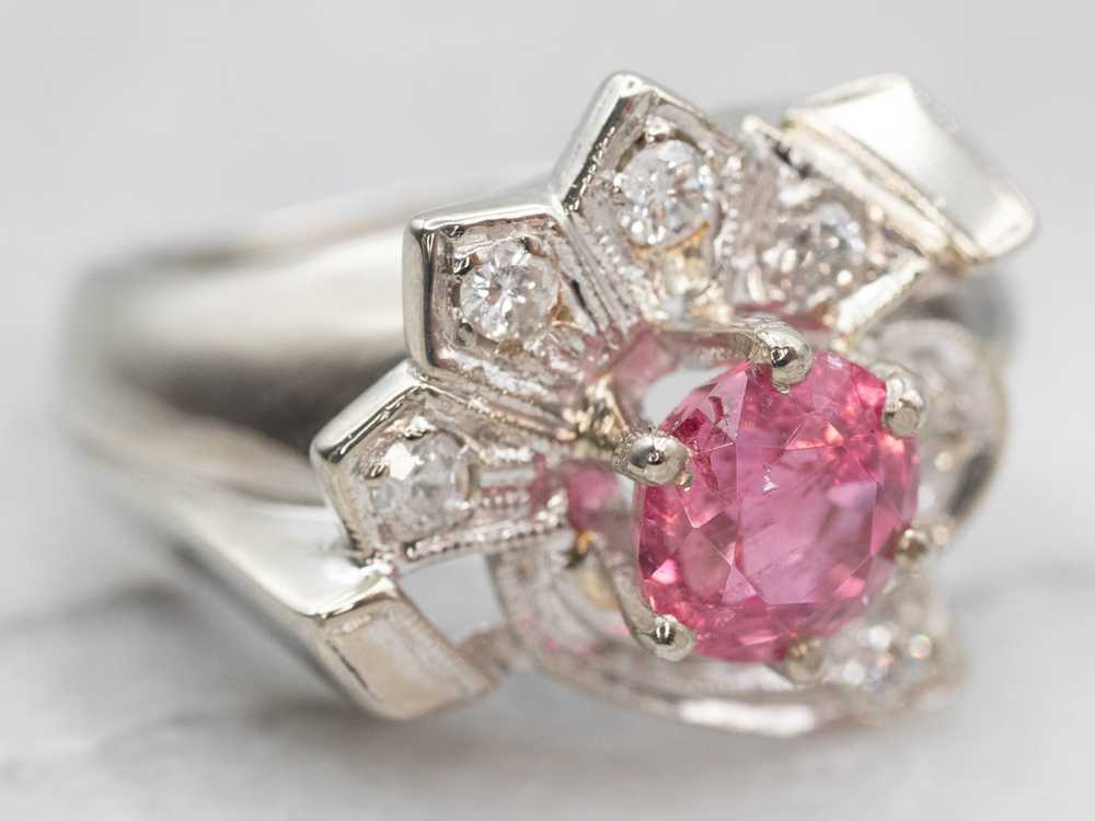 Stunning Retro Pink Tourmaline and Diamond Cockta… - image 2