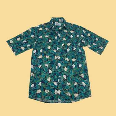 Other Vintage 90s teal blue floral button down sh… - image 1