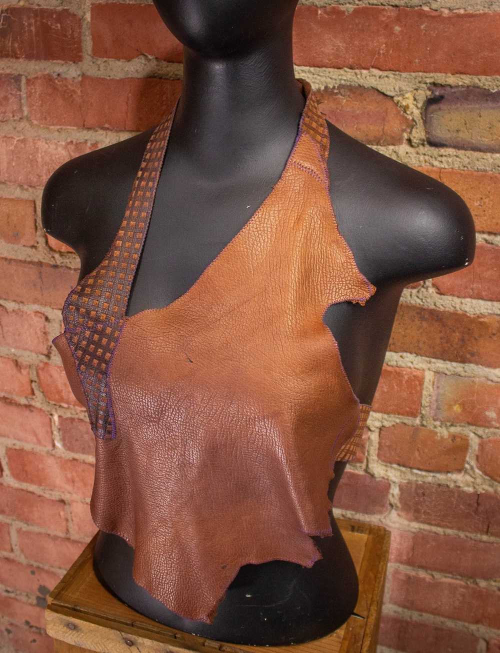 Vintage Vintage Shazzam Brown Leather Halter 1970… - image 2