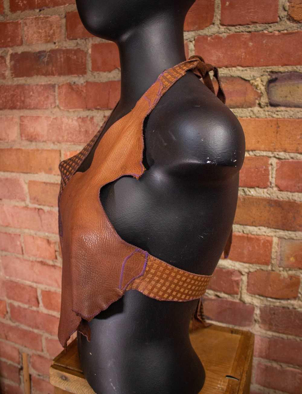 Vintage Vintage Shazzam Brown Leather Halter 1970… - image 3