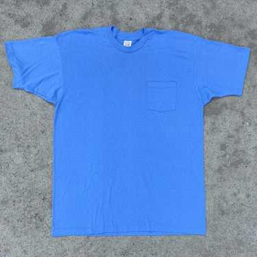 Vintage VINTAGE 1980s BLANK BLUE POCKET T SHIRT - image 1