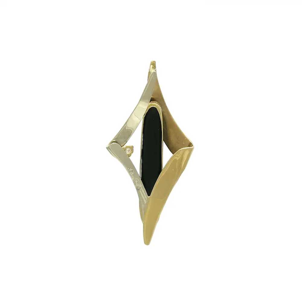 18K Gold Black Opal Doublet & Diamond Pendant - image 2