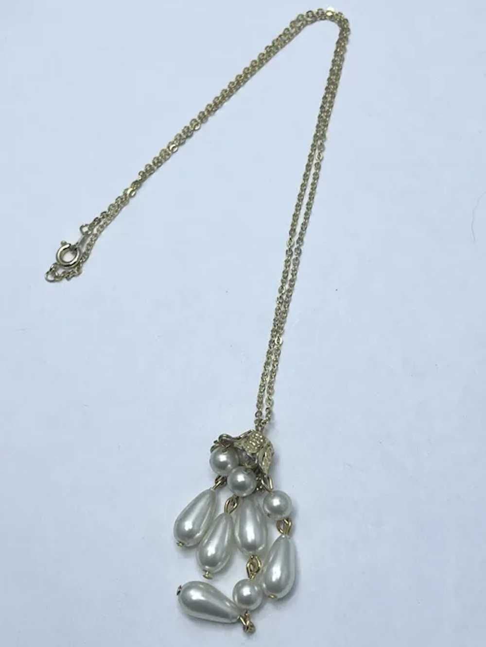 Vintage Gold Pearl Tassel Pendant Necklace - image 2