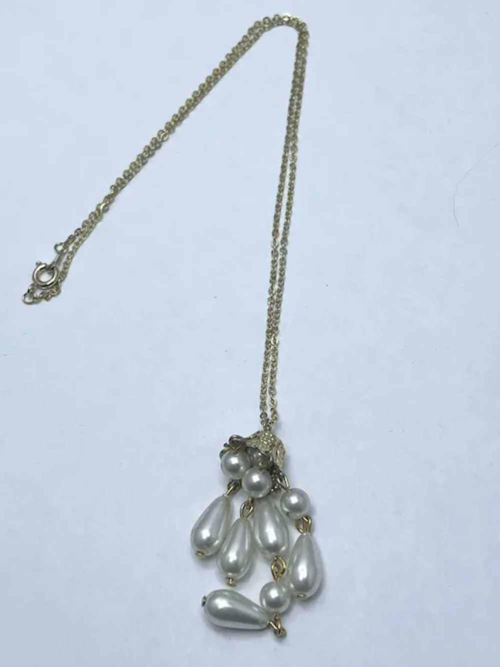 Vintage Gold Pearl Tassel Pendant Necklace - image 3