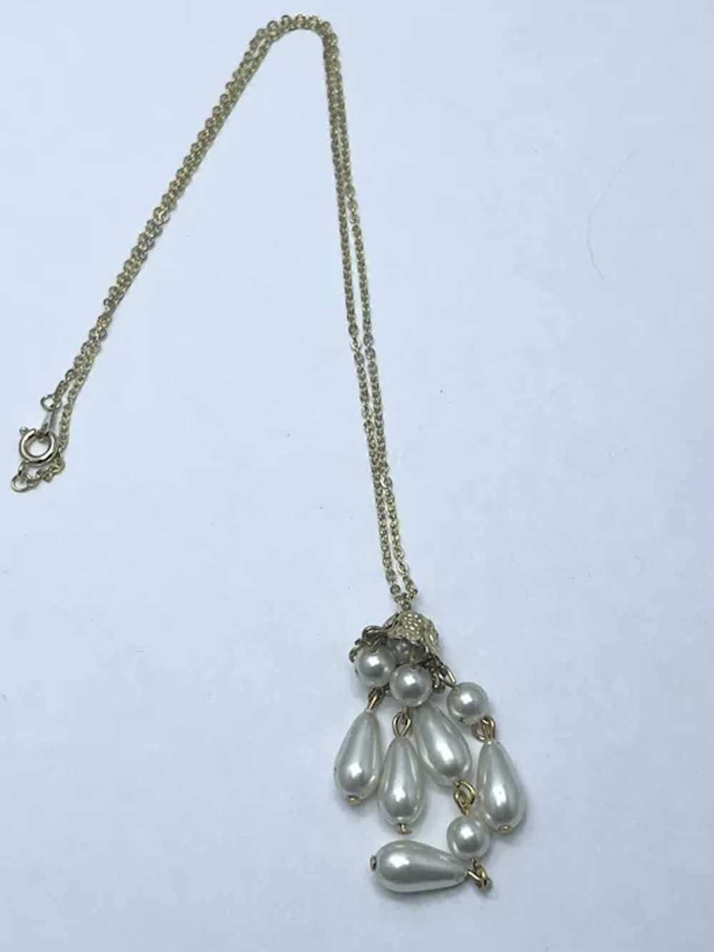 Vintage Gold Pearl Tassel Pendant Necklace - image 4