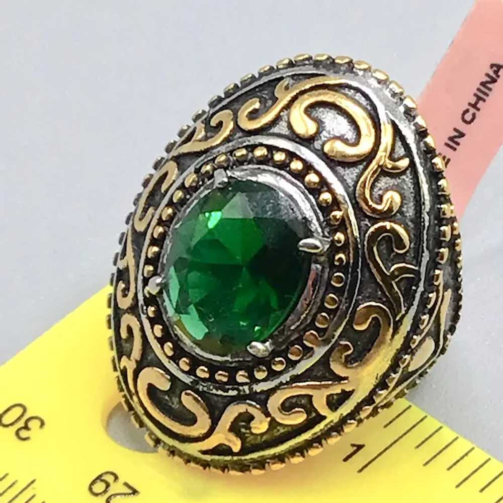 Two Tones Silver & Gold Ring Size 8 Green Glass S… - image 10
