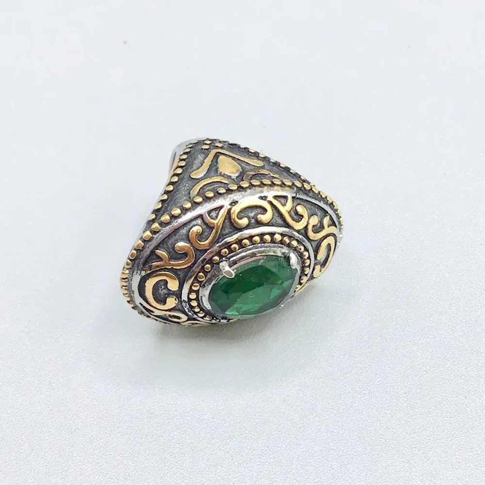 Two Tones Silver & Gold Ring Size 8 Green Glass S… - image 6
