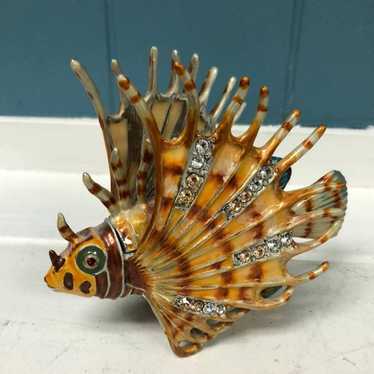 Vintage Bejeweled Enameled Fish Trinket Box With … - image 1