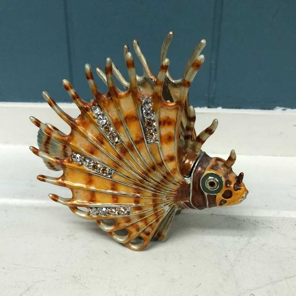 Vintage Bejeweled Enameled Fish Trinket Box With … - image 3