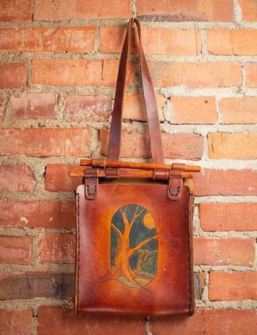 Vintage Vintage Hand Tooled Painted Shoulder Bag … - image 1
