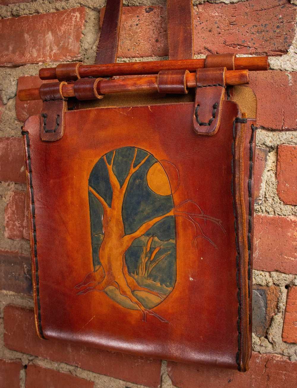 Vintage Vintage Hand Tooled Painted Shoulder Bag … - image 3